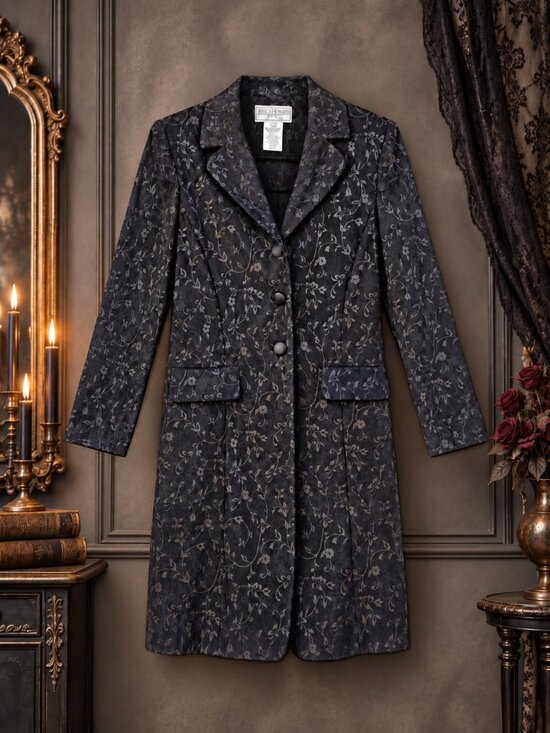 Jessica Howard Jackets & Blazers - Jessica Howard Black & Gray Floral Long Blazer/Jacket - 10P